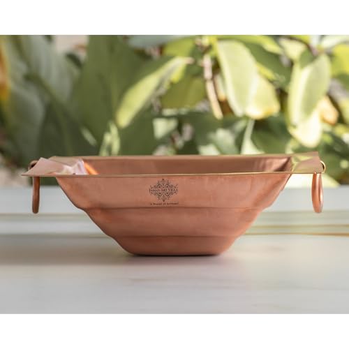 Image of INDIAN ART VILLA Pure Copper Hawan Kund with Handle On Both Side, for Yagya, Hawan & Poojan Purpose,17 inch Inches