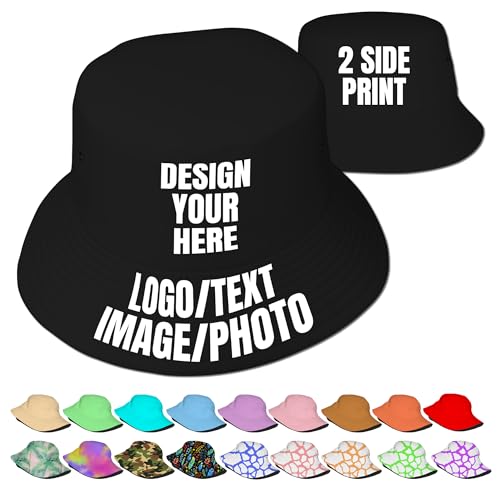 Custom Bucket Hats for Women Men Bulk Custom Hat Design Your Own Text Personalized Summer Travel Beach Sun Bucket Cap Customize Outdoor Hats Customized Fashion Cap Black