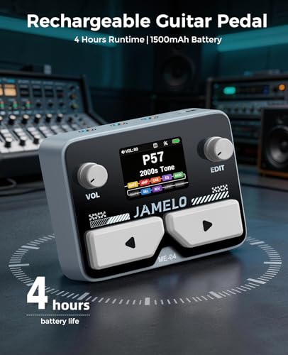 Image of JAMELO Pocket Guitar Multi Effects Pedal, with 125 Effects, 99 Presets, 30 Amp Modeling, IR Loaders, Looper 100 Drum Rhythms BT Audio USB OTG Support Rechargeable Guitar Effects Processor (Gray)