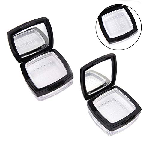 Rocutus 2pcs Empty plastic Loose Powder Case with Mirror,Plastic Cosmetic Powder Container