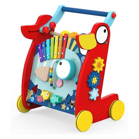 enlitoys Wooden Learning Walk for Babies Baby Push Walker Activity Center Push Toys with Anti Slip Function and Game Panel Suitable for Ages Over 12 Months Cover