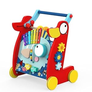 Wooden Learning Walk for Babies Baby Push Walker Activity Center Push Toys with Anti Slip Function and Game Panel Suitable for Ages Over 12 Months