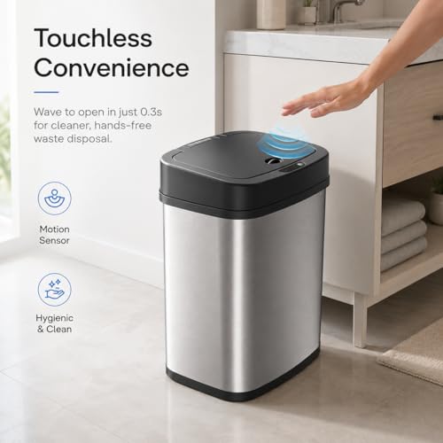 Bote de basura rectangular de acero inoxidable 12 L con sensor miniatura 2
