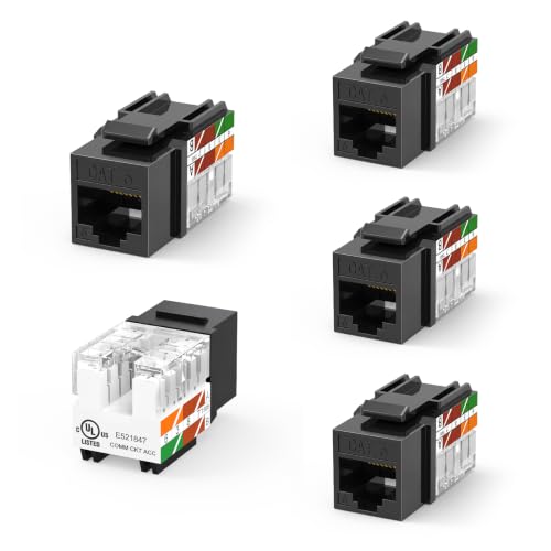 Image of VCE UL Listed Cat6 Keystone Jack 90 Degree, Slim Profile, Black, 5 Pack