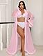 Tüll Robe Rosa Damen Braut Kimono Sexy Durchsichtig Dessous Morgenmantel Federn Bademantel Große Größen Bikini Cover Up Mesh Maxi Kleid Umstandskleid Negligee Cardigan mit Gürtel Nachthemd Rosa,M-L