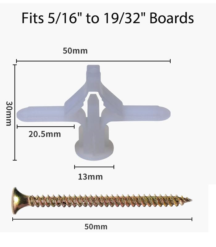 10 Pack M8 Drywall Expansion Anchors with Self-Drilling Screws - Heavy Duty Plastic Wall Plugs for Home, Industrial & Marine Use (Fits 5/16" to 19/32" Boards)