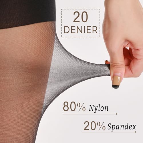 3 Pairs Sheer Tights for Women, 20 Denier Nylon Sheer Black Tights,Black,Nude,S-XL4