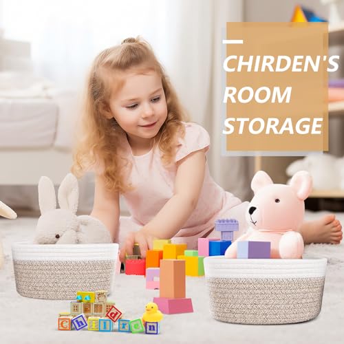 Verdenu Aufbewahrungskorb Geflochten Baumwollseil, 5er Set Körbe Aufbewahrung Baumwollseil, Aufbewahrungskorb Geflochten, Regalkörbe für Bad, Schlafzimmer, Kinderzimmer, Wohnzimmer (Zweifarbig)
