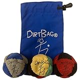 DIRTBAG Classic Footbag 3 Pack with Pouch, Unique, Footbag Set with Signature Carry Bag- Grey/Rasta/Red with Blue Pouch.