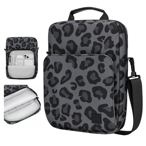 Image of Dadanism 9-11 Inch Tablet Sleeve Bag Carrying Case with Shoulder Strap for iPad (A16) 11 inch, iPad 10th Gen 10.9 inch, iPad Air M4 /Pro M5 11 inch, iPad 9 /8 /7th 10.2 inch, Galaxy Tab A11+ Plus 11 inch, Leopard Black