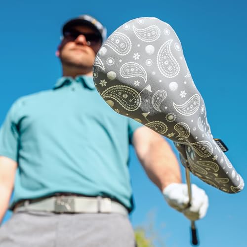 STICKIT Magnetic Fairway Woods/Hybrids Head Cover - Grey Paisley | Premium Leather Golf Accessory with Industrial Magnetic for Easy Attachment | Fits Most Fairway Woods, Metals and Hybrids - Thumbnail 4