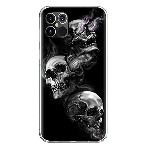 Funda para teléfono móvil de Halloween compatible con Apple iPhone 12 Pro, funda transparente [antigolpes] suave silicona [resistente a arañazos] TPU Bumper ultrafino con calaveras y flores Cover