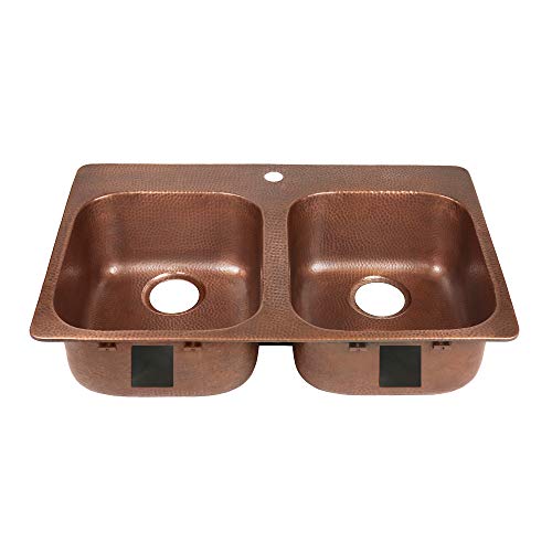 Sinkology K2080-Bd1 Santi 1-Hole Drop-In 33 In. Double Bowl Grid, Drains, And Care Kitchen Sink Kit, Antique Copper #TOP1