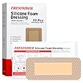 FRESINIDER 2" x 5" Pack of 10 Silicone Foam Wound Dressing - Waterproof Adhesive Bandages with Bordered - Super Absorbent & Breathable for Optimal Wound Care