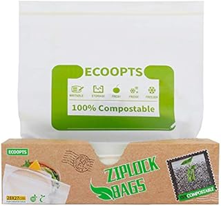 50 xECOOPTS Biodegradable Freezer Bags Sandwich Food Storage Ziplock Bags ASTM D6400 BPA Free -11×10.6 in