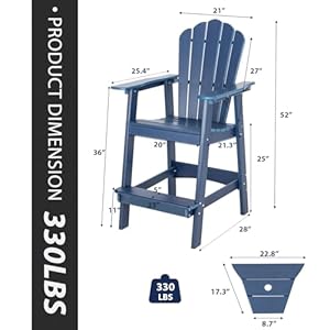 Tall Adirondack Chair Set of 2, HDPE Adirondack Barstools, Double Balcony Chairs with Connecting Tray, Weather Resistant for Outdoor, Poolside, Patio, Garden, Backyard (Navy) Tall Adirondack Chair Set of 2 HDPE Adirondack Barstools Double Balcony Chairs with Connecting Tray Weather Resistant for Outdoor Poolside Patio Garden Backyard Navy