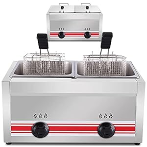 LPBSKHJW Freidora a Gas de Gran Capacidad con cestas y Tapa extraÃbles, 20 L/30 L, Control de Temperatura Independiente, Potencia de Fuego Ajustable, Acero Inoxidable (Gas Natural) (Gas Natural)