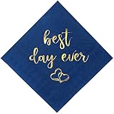Crisky Wedding Cocktail Napkins Navy Blue Gold Best Day Ever Napkins for Wedding Dessert Beverage...