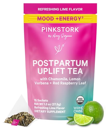 Image of Pink Stork Postpartum Uplift® Mood Support Tea: Hormone Balance for Women After Pregnancy, Chamomile Tea with Red Raspberry Leaf for Postpartum Recovery - Postpartum Essentials - Caffeine-Free, 15 Sachets