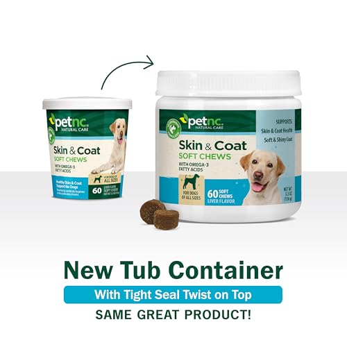 Petnc Natural Care Dog Skin and Coat Supplement (60 Chewables), With Omega 3, EPA & DHA, Promotes Healthy Skin & Glossy Coat, For Dogs 18 Weeks & Older, Liver Flavor