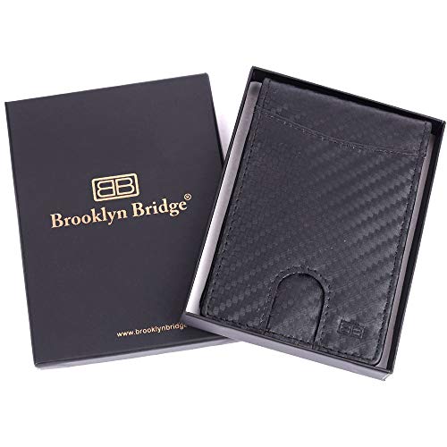 Image of Brooklyn Bridge RFID Protected Vegan Leather Men's Money Clip Wallet - Sleek and Stylish Slim Bi-Fold with Card Holder & Money Clipper