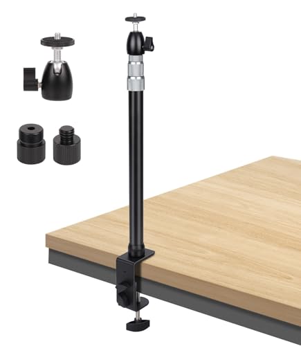 TsOnaRegion Camera Desk Mount Heavy Duty Aluminum Alloy with 360° Ball Head - Adjustable 15.7-35.4 Inch Table Clamp for DSLR, Webcam, Ring Light, Live Streaming & Video Shooting