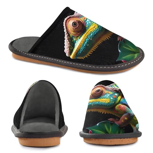 Vivid Chameleon House Slippers for Women Men, Warm Slipper Rubber Sole Memory Foam Indoor Outdoor 4-52
