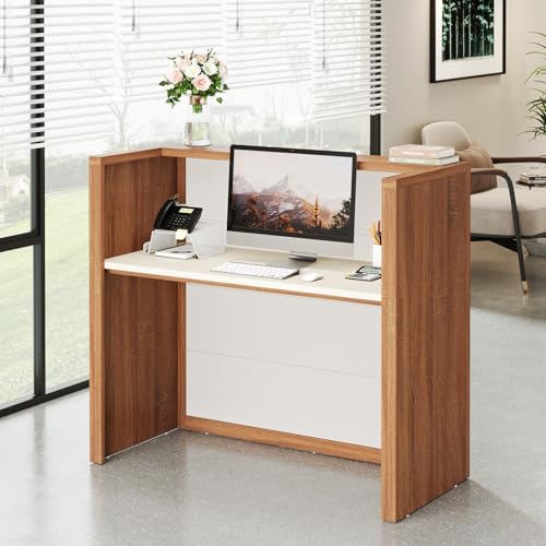 Tribesigns Reception Desk, Modern Front Desk with Counter, 47 Inch Small Retail Counter for Checkout, Lobby, Salon, Small Office, Reception Area (Brown, 47.2\" W x 19.7\" D x 43.3\" H)