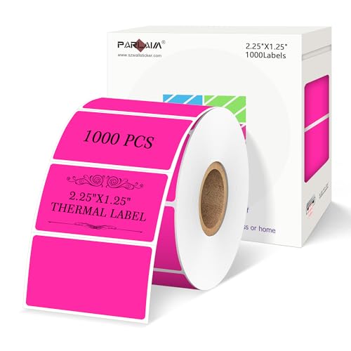 PARLAIM 2.25 X 1.25 inch Square Direct Thermal Printing Label, 1000pcs Tearproof Fluorescent Pink Barcode Thermal Sticker Color Coding Label