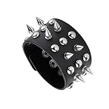 JJDreams Lederarmband Punk Nieten Armband Gothic Druckknopf Breit Armreif Schwarz Manschette Rock
