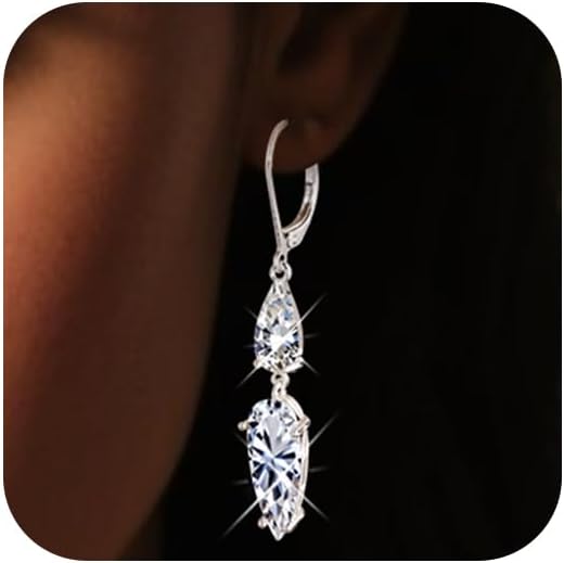 ALEXCRAFT Sterling Silver Long Teardrop Dangle Earrings for Women Hypoallergenic Cubic Zirconia Drop Leverback Earrings Trendy CZ 2-Stone Long Crystal Teardrop Dangle Earings for Jewelry Gifts - Image 7
