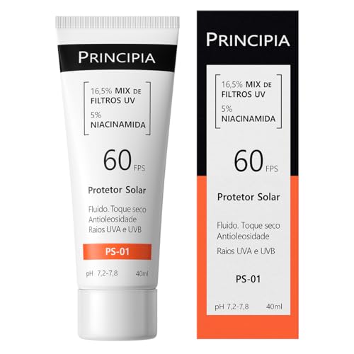 PRINCIPIA, Protetor Solar Facial FPS 60, 16,5% Mix de Filtros UV + 5% Niacinamida FPS 60 PS-01 com 40ml
