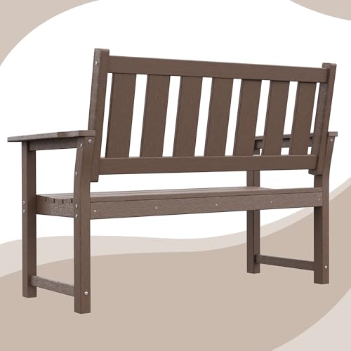 Image of 50 inch HDPE Weatherproof Outdoor Bench Patio Seating, Mocha Brown 2 Pack
