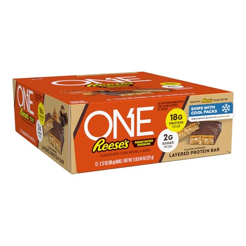 ONE Reeses Peanut Butter Chocolate Layered Flavored Protein Bars Gluten Free with 18g Protein and 2g Sugar Pantry Staples 2.12 oz (12 Count)