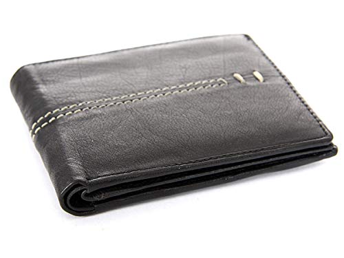 Men's Leather Bifold 6 Credit Card Slots 1 Id Window Stitch Design Wallet 4x3.25 inches4