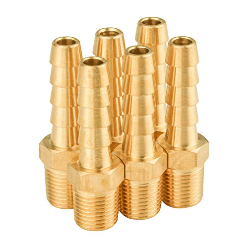 SUNGATOR 6-Pack Brass Hose Fitting, Hose Barb Adapter, 1/4" Barb x 1/8" NPT Male Pipe Fittings, Male Threaded End