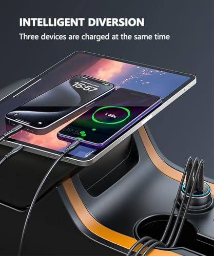Image of 200W Car Charger, USB C Car Charger PD3.0 QC4.0 PPS Fast Charging Car Adapter with 2 100W USB C Cable 3 Port Type C Cigarette Lighter for Dell XPS, MacBook, iPhone 16 15 14, Galaxy S24 Ultra, iPad Pro