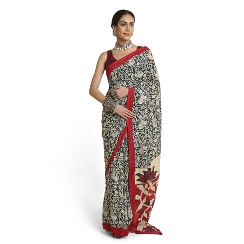 Image of RATAN Women's Ready to Wear Cotton Saree One Minute Pre Pleated & Pre Stitched | Easy Drape Saree with Elastic Waist | Quick Wear Saree with Unstitched Blouse Piece