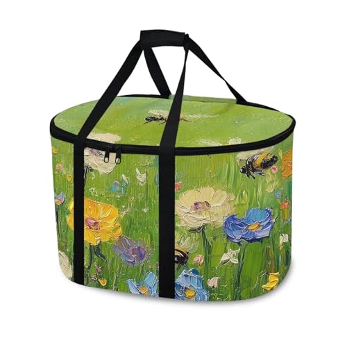 Insulated Slow Cooker Bags for Most 4-8 Quart – Portable Travel Carrier with Zipper & Handle, Beach & Picnic Lunch Tote Painted Floral Print