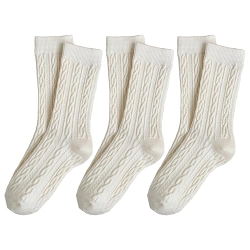 MANGMAO 3 Pairs Cable Knit Socks Fall Winter Crew...
