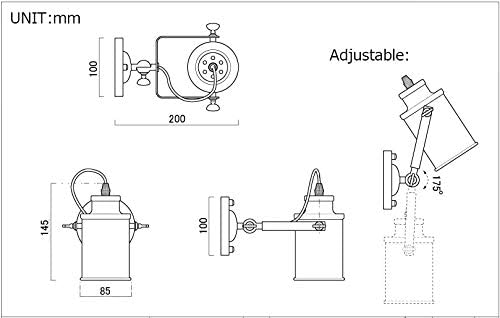 Kiven Metal Pail Wall Sconces 1-Light Plug-in Lighting Minimalist Loft Vintage Wall Lamp for Living Room Bar Loft Bulb Included (Black)
