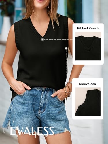 Image of EVALESS Sweater Vest Women V Neck Knit Sleeveless Tunic Tank Tops Casual Pullover Sweater Spring Trendy 2026 Outfits