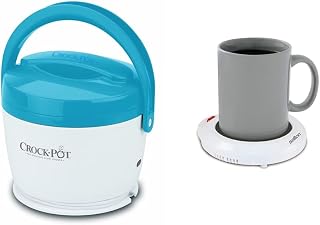 Crock-Pot Lunch Crock Warmer, Blue - SCCPLC200BL-033 and Salton Coffee Mug & Tea Cup Warmer for Office Use or Candle Warming, Electric Beverage Warmer with Automatic Temperature Control, White (SMW12)