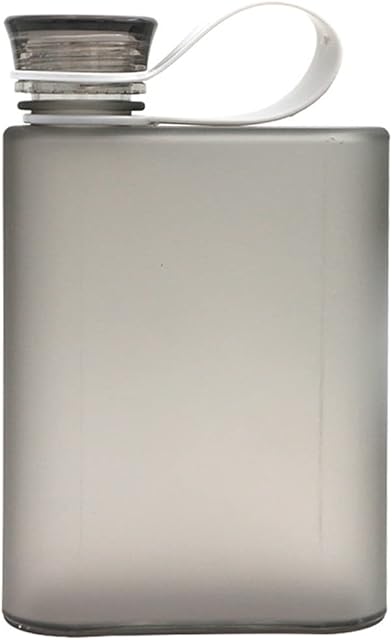 Flat Water Bottle 13oz, Leakproof and BPA Free Water Bottle, A5 Square Water Bottles, Drinks Bottle for Sports Travel Picnic Camping Hiking (Grey)