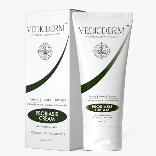 VEDICDERM Psoréa Cream with 2% Bakuchi Extract Skin Barrier Repair | Itching and Dryness Control | Natural, Chemical Free Formula for Psoriatic skin (200ml, Pack of 1)