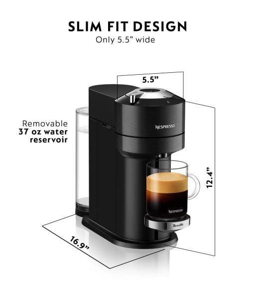Nespresso Vertuo Next Premium Coffee Machine with Milk Frother, Black | Coffee and espresso maker by Breville with slim design. Aeroccino3 milk frother bundle for hot or cold foam drinks at home. - image 3