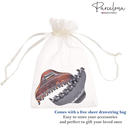 Parcelona French Skinny Boss Small 2 1/4" Black N Shell Celluloid Acetate Set Of 2 Jaw Hair Claw Clips For Fine Hair, Made In France #TOP7