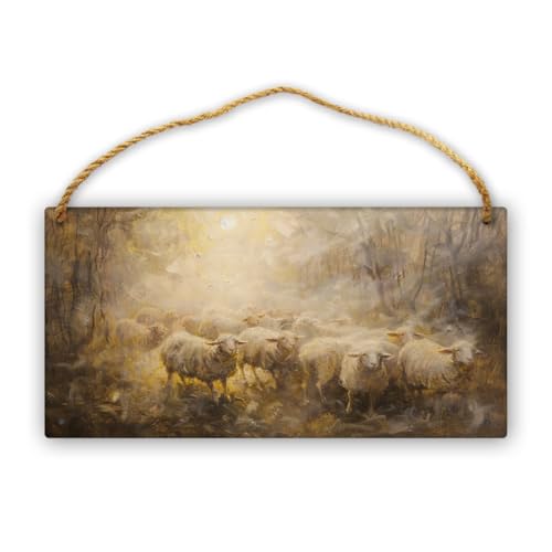 CDSASHCA Vintage oil painting flock of sheep Wooden Board Painting,Exquisite