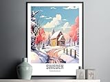 Sweden Winter Landscape Wall Art Print, Cozy Cabin In Snowy Forest, Scandinavian Decor Sweden Winter Landscape Wall Decor Poster Cozy Cabin In Snowy Forest Scandinavian Art,265