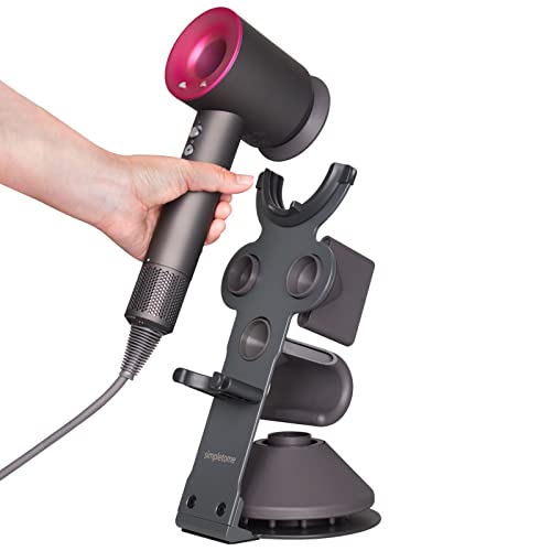 simpletome UPGRADED Hair Dryer Holder for Dyson Supersonic Hairdryer with Cable Organizer, Heavy Alloy Steel Stand, Piano Painting Surface (Advanced Grey 3 Holes)